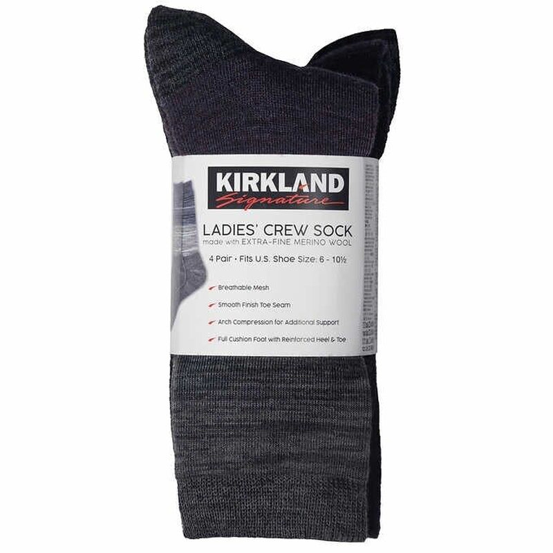 Kirkland Signature Ladies' Extra-Fine Merino Wool Blend Crew Sock, 4-Pair