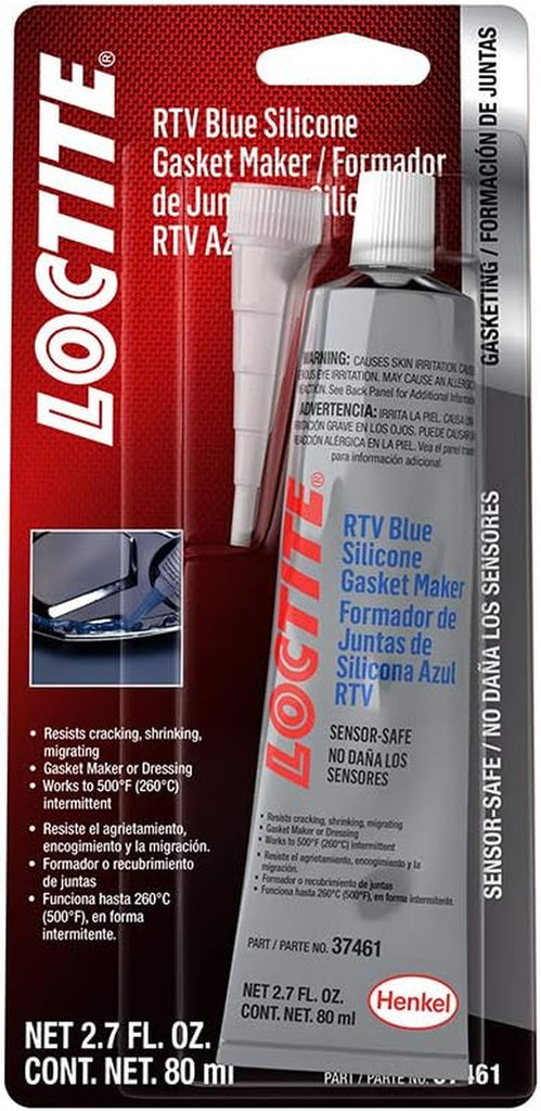 LOCTITE RTV Blue Silicone Gasket Maker for Automotive: Sensor-Safe, High-Temperature, Low-Odor, Replaces Cut Gasket, Silicone Sealant | Blue, 80 Ml Tube (PN: 37461 - 491980)