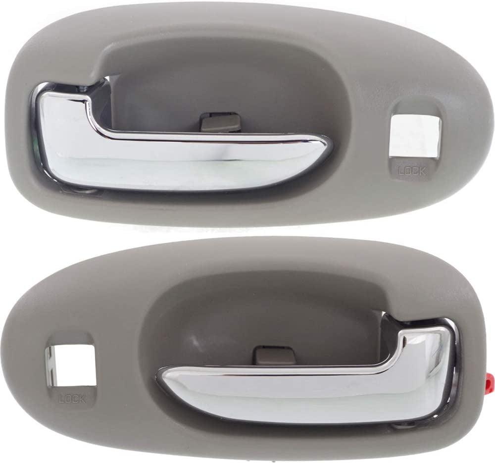 Interior Door Handle Set Compatible with 2001-2006 Chrysler Sebring, Fits 2001-2006 Dodge Stratus Front, Driver and Passenger Side Light Gray Bezel with Chrome Lever Sedan