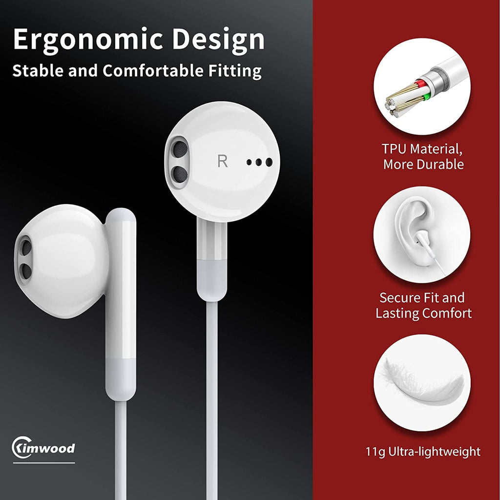 Wired Earbuds with Microphone, Kimwood Wired Earphones In-Ear Headphones Hifi Stereo, Powerful Bass and Crystal Clear Audio, Compatible with Iphone, Ipad, Android, Computer Most with 3.5Mm Jack(Clear)