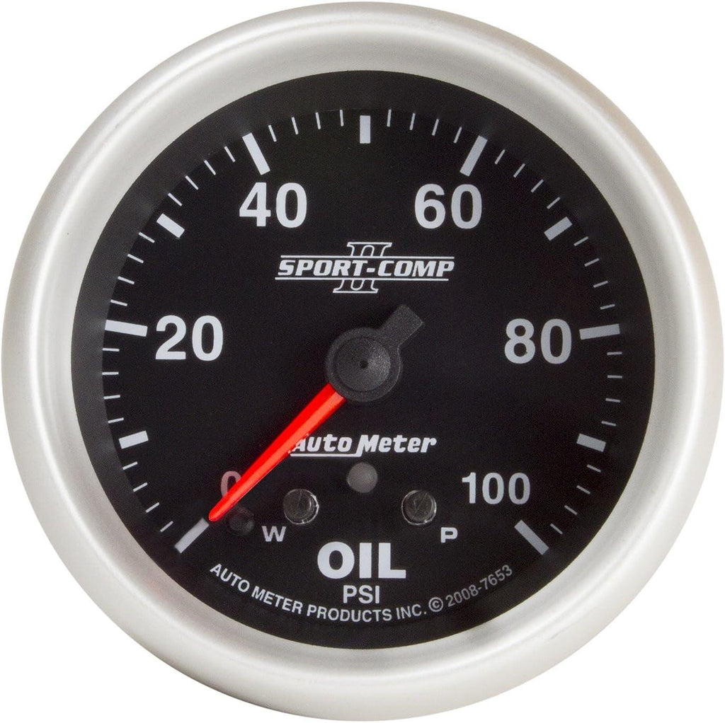 7653 Sport-Comp II 2-5/8" 0-100 PSI Full Sweep Electric Oil Pressure Gauge Wtih Peak Memory and Warning