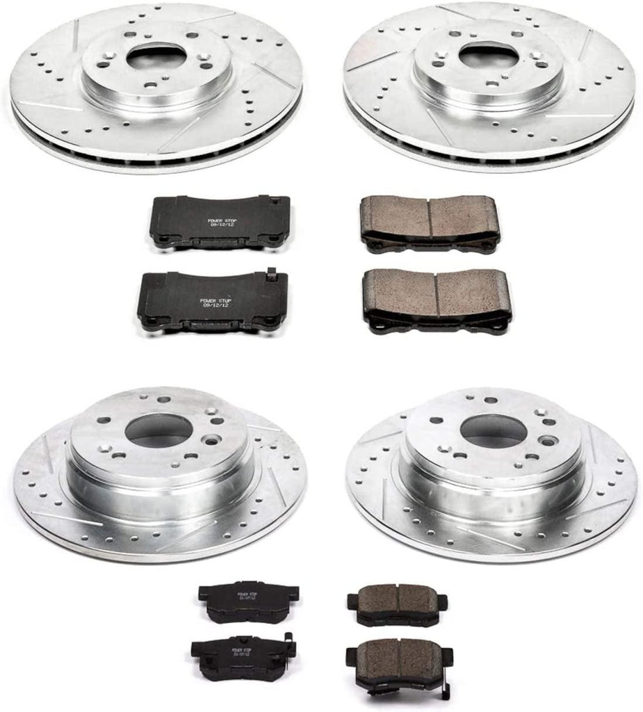 K2718 Front and Rear Z23 Carbon Fiber Brake Pads with Drilled & Slotted Brake Rotors Kit