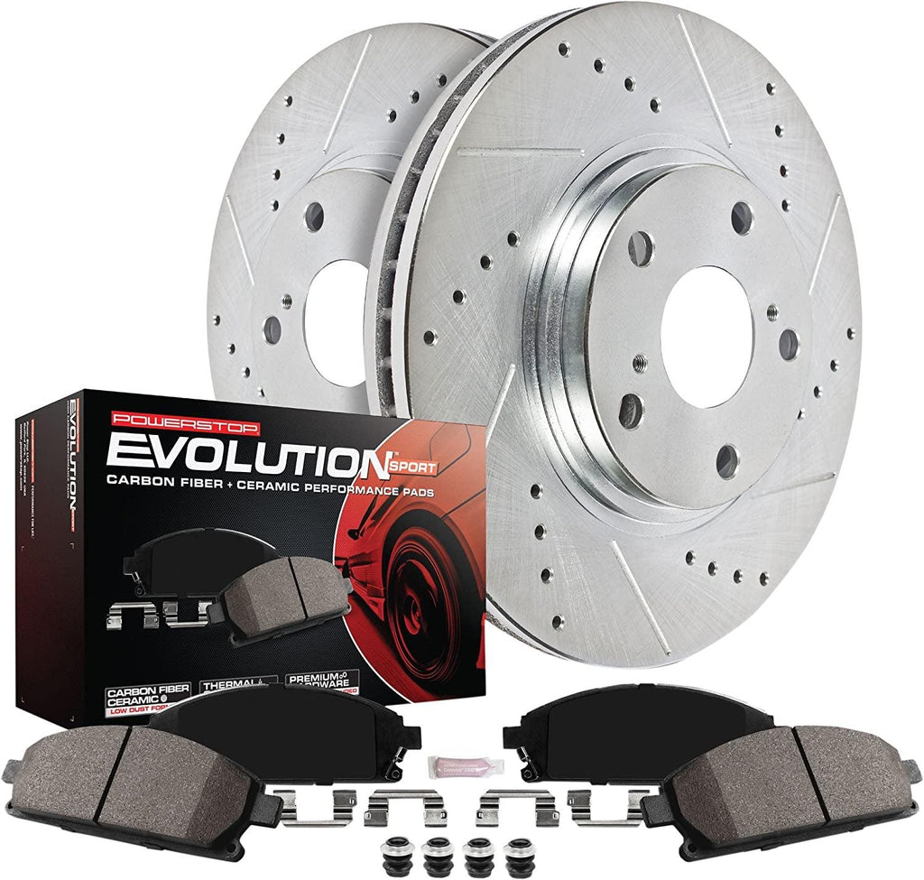 K7302 Front Z23 Carbon Fiber Brake Pads with Drilled & Slotted Brake Rotors Kit