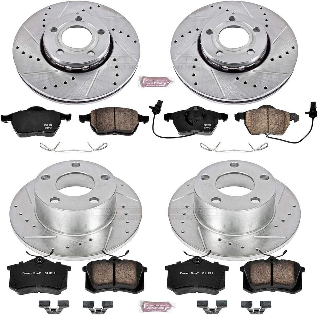 Power Stop K529 Front and Rear Z23 Carbon Fiber Brake Pads with Drilled & Slotted Brake Rotors Kit