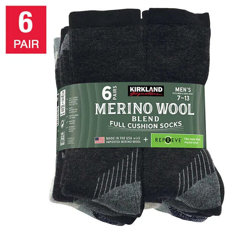 Men'S Merino Wool Blend Sock by Kirkland Signature , 6-Pair, Made in the USA