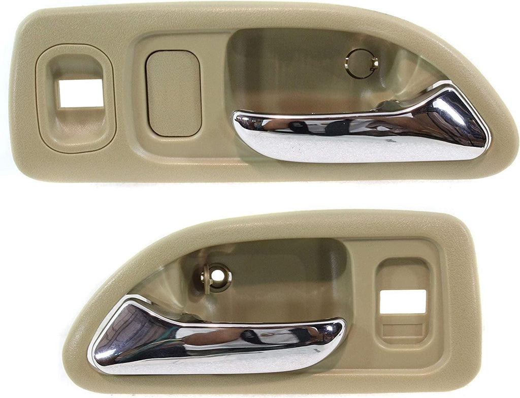 Interior Door Handle Set Compatible with 1994-1997 Honda Accord Front, Driver and Passenger Side Beige Bezel with Chrome Lever Sedan