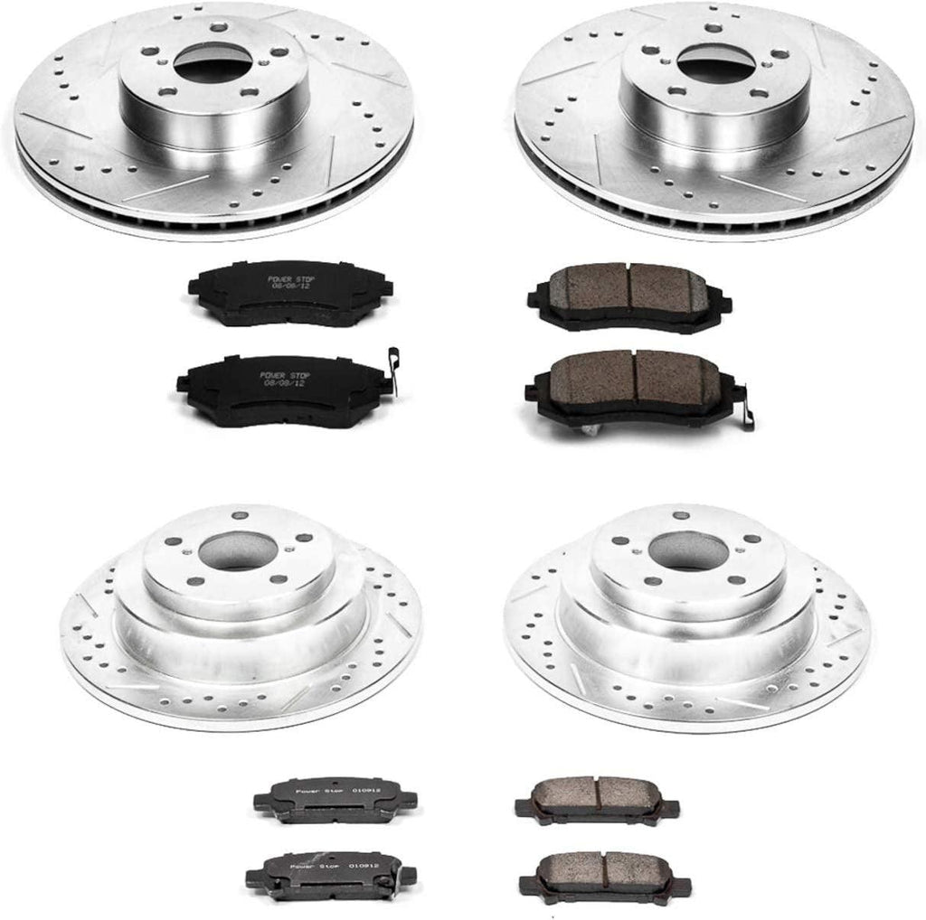 K2377 Front and Rear Z23 Carbon Fiber Brake Pads with Drilled & Slotted Brake Rotors Kit