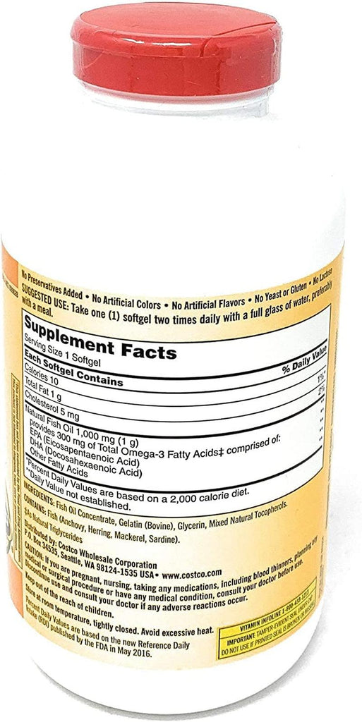 Fish Oil Concentrate with Omega-3 Fatty Acids, 800 Softgels, 1000Mg