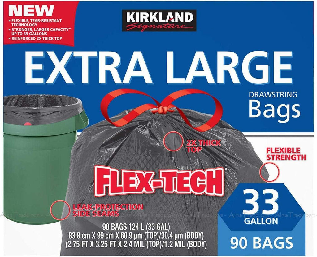 Flex-Tech 33 Gallon Trash Bag, 90Count, 1Count