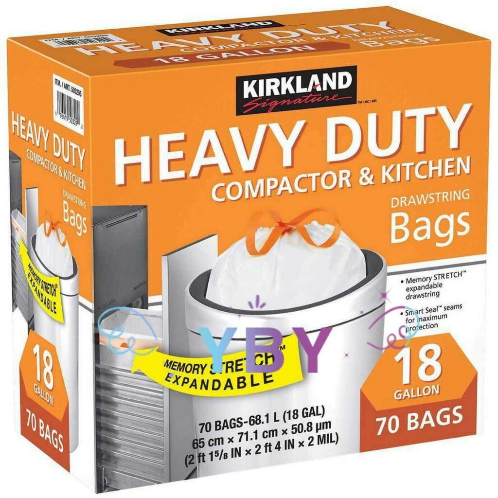 Kirkland Heavy Duty Compactor & Kitchen Trash Bags 18 Gallon 70 Bags