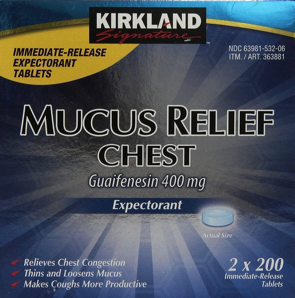 Mucus Relief Chest Expectorant (Guaifenesin 400 Mg), 2 Bottles of 200-Count Immediate-Release Tablets