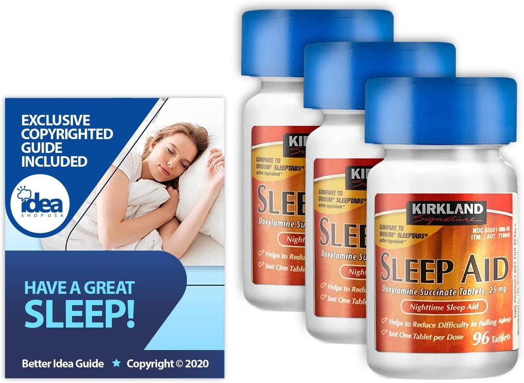 '- Nighttime Sleep Aid, 25 Mg, 96 Ct (3 Pack) Bundle with Exclusive "Have a Great Sleep" - Better Idea Guide (4 Items)