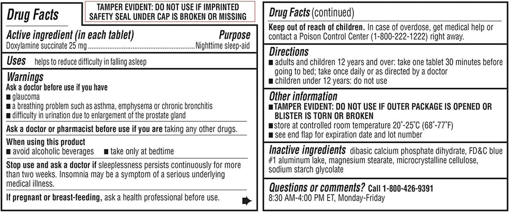 Nighttime Sleep Aid (Doxylamine Succinate 25 Mg), 96 Tablets (Pack of 4)