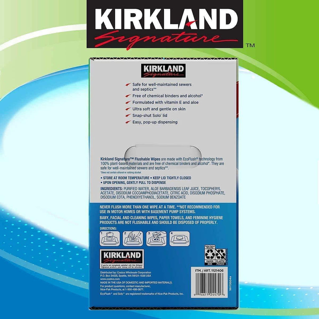 Kirkland Signature Moist Flushable Enhanced Cleansing & Freshness Ultra Soft Hypoallergenic Plant-Based Wipes - 632 Count