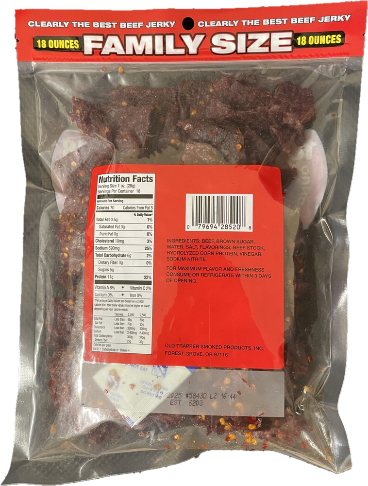 2-Pack BIG 18 OZ Old Trapper Jerky Hot And Spicy Pepper Beef Family Size