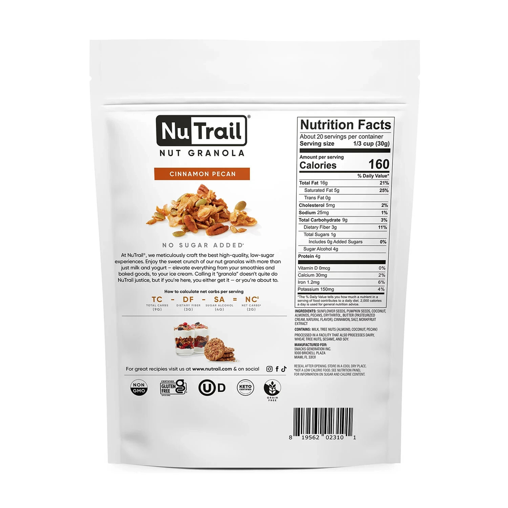 NuTrail Low Carb Keto Nut Granola, Cinnamon Pecan (22 oz.) Great Price