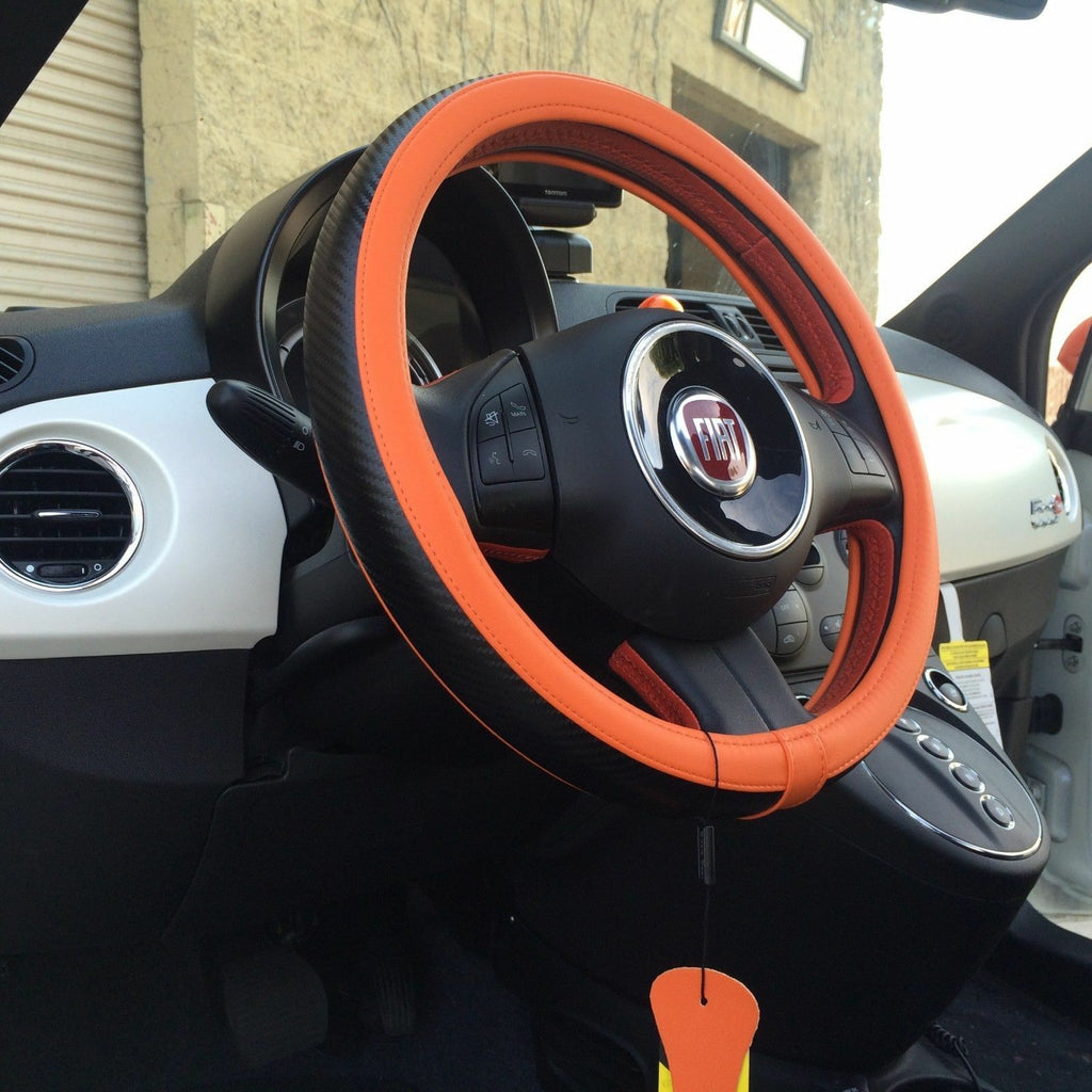 Orange+Carbon Fiber Style Slip-On Steering Wheel Cover Tight Fit Sport New 2019