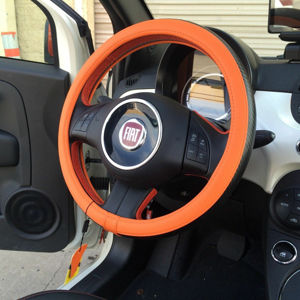 Orange+Carbon Fiber Style Slip-On Steering Wheel Cover Tight Fit Sport New 2019