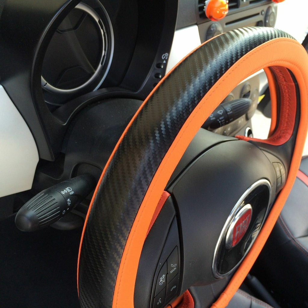 Orange+Carbon Fiber Style Slip-On Steering Wheel Cover Tight Fit Sport New 2019