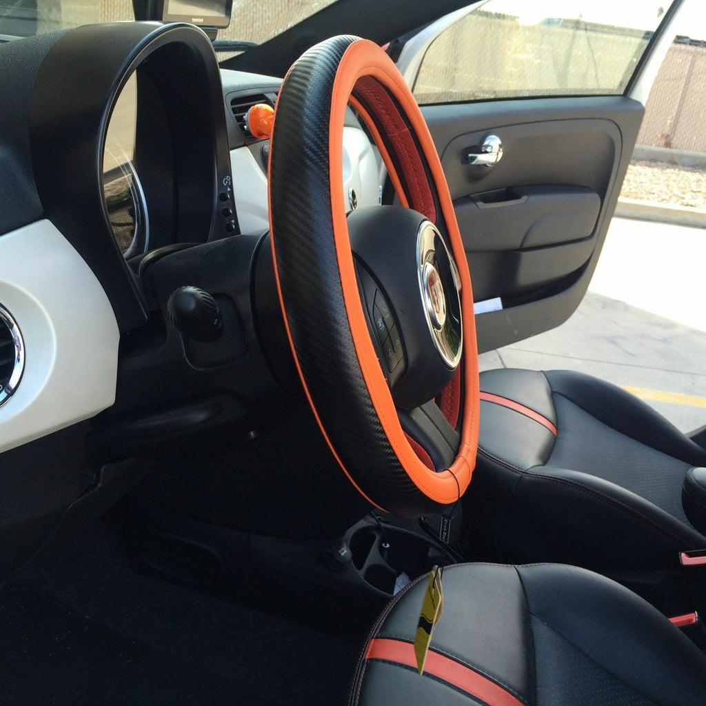 Orange+Carbon Fiber Style Slip-On Steering Wheel Cover Tight Fit Sport New 2019