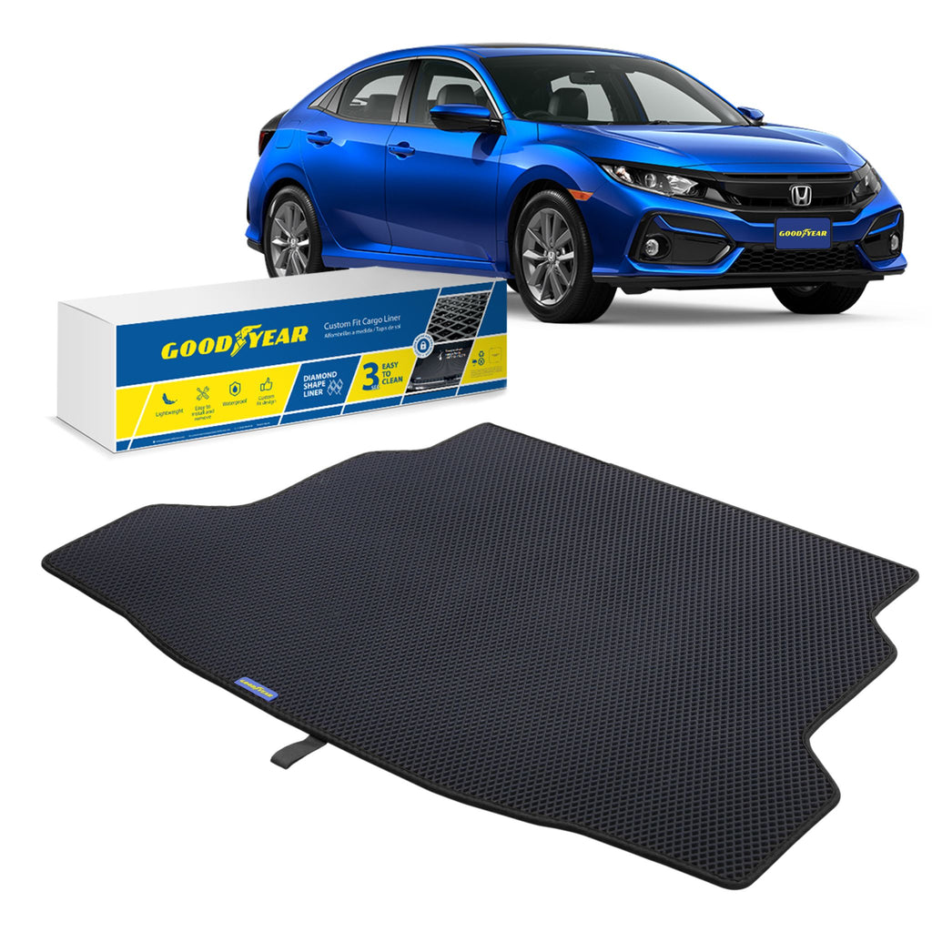 Goodyear Custom Fit Cargo Mat Liner for Honda Civic 2017-2021 Hatchback - Heavy Duty Trunk Liner Diamond ShapeLuggage with WaterproofLiquid Trapping Technology - Anti-Slip Cargo Liner - GY004684