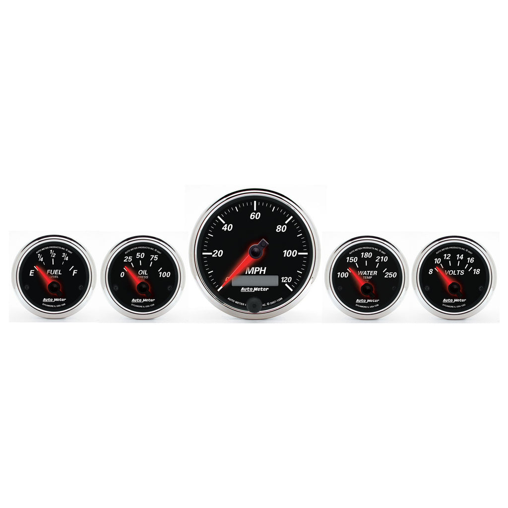 5 PC. GAUGE KIT 3-3/8 in. & 2-1/16 in.  ELEC. SPEEDOMETER DESIGNER BLACK II