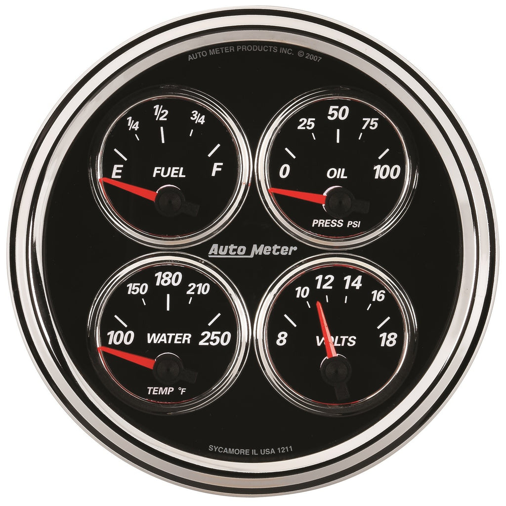 5 in. QUAD GAUGE 100 PSI/100-250 Fahrenheit/8-18V/0-90 O DESIGNER BLACK II