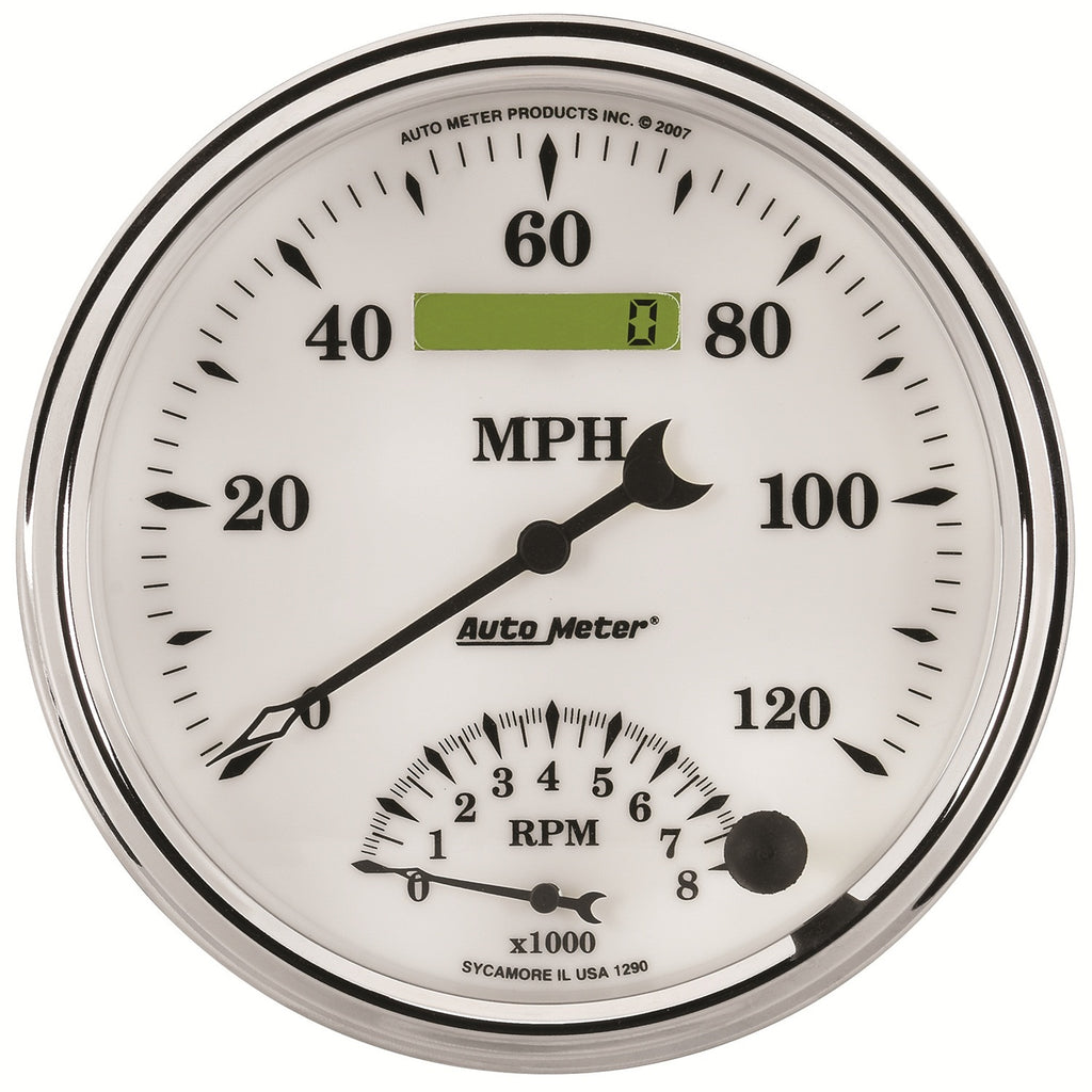 5 in. TACHOMETER/SPEEDOMETER COMBO 8K RPM/120 MPH OLD-TYME WHITE II