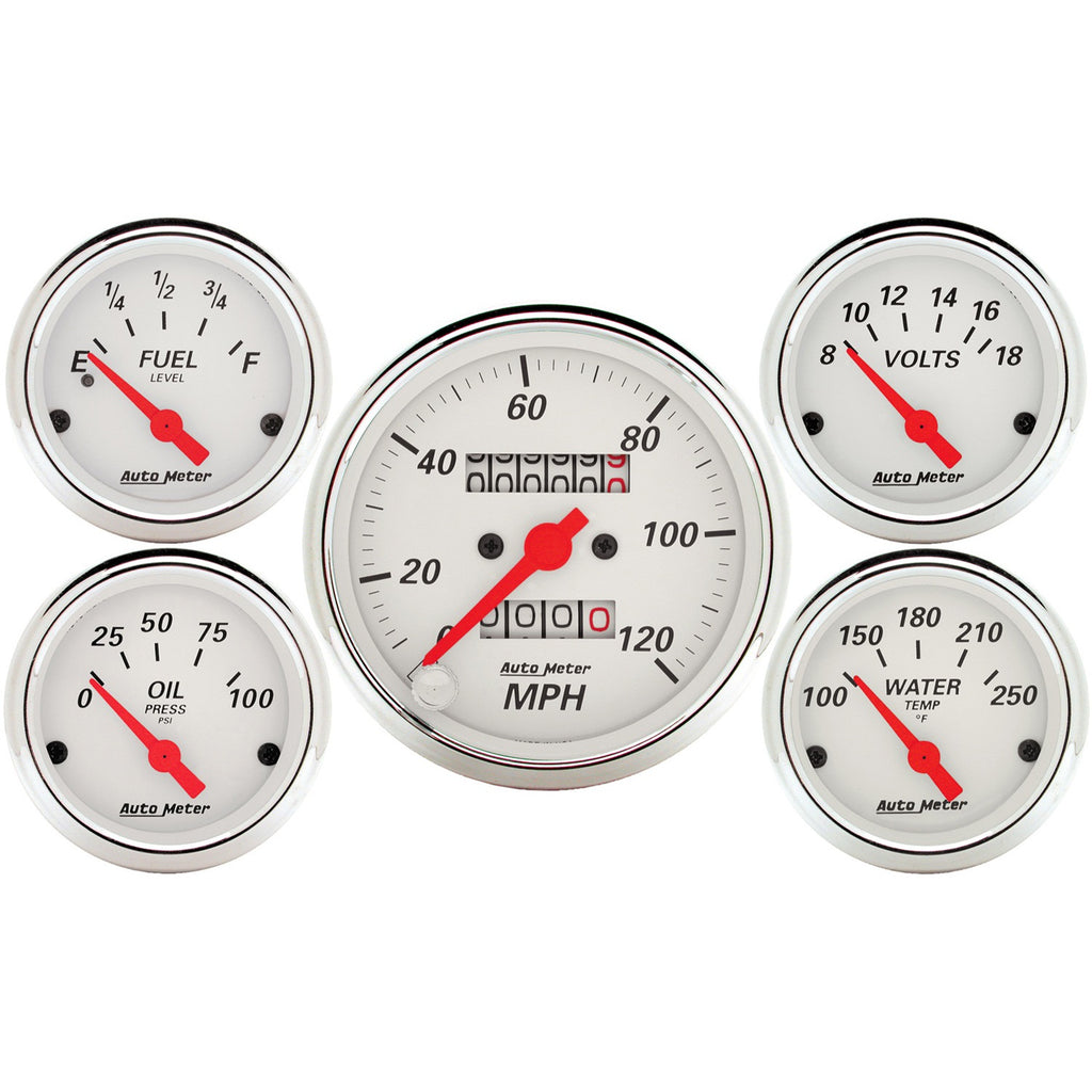 5 PC. GAUGE KIT 3-1/8 in. & 2-1/16 in.  MECH. SPEEDOMETER ARCTIC WHITE