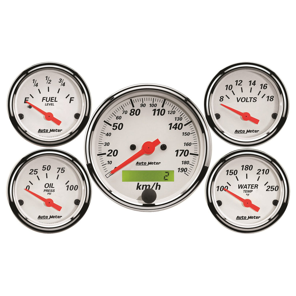 5 PC. GAUGE KIT 3-1/8 in. & 2-1/16 in.  ELEC. KM/H SPEEDO. ARCTIC WHITE