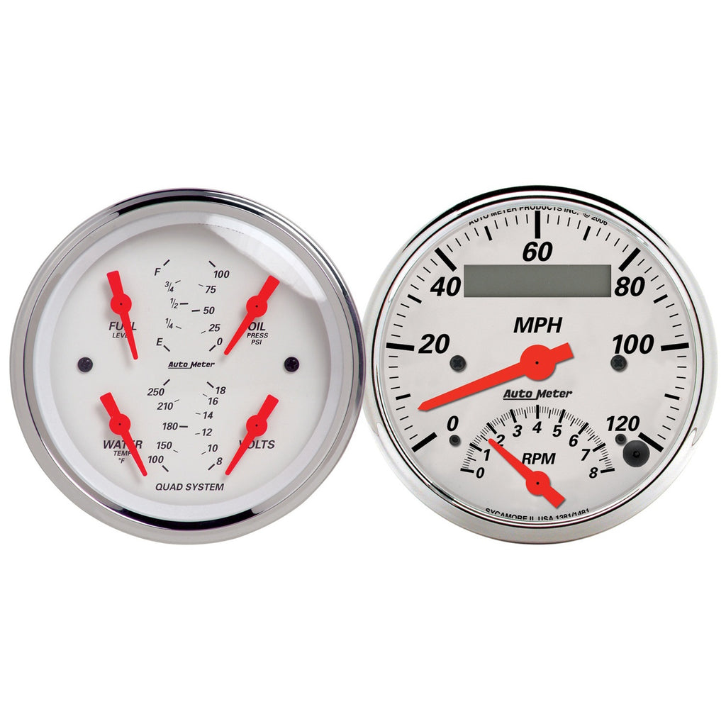 2 PC. GAUGE KIT 3-3/8 in. QUAD & TACH/SPEEDO 240-33 O ARCTIC WHITE