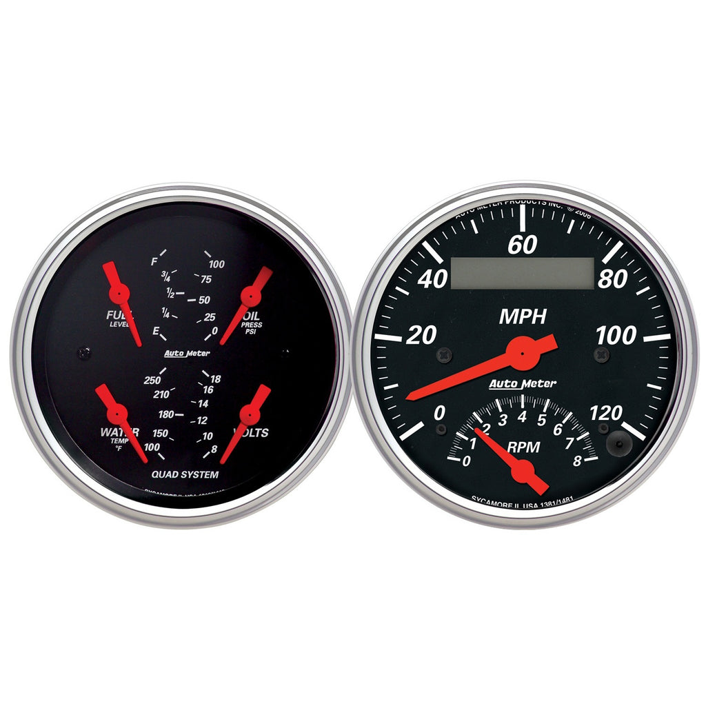 2 PC. GAUGE KIT 3-3/8 in. QUAD & TACH/SPEEDO 240-33 O DESIGNER BLACK