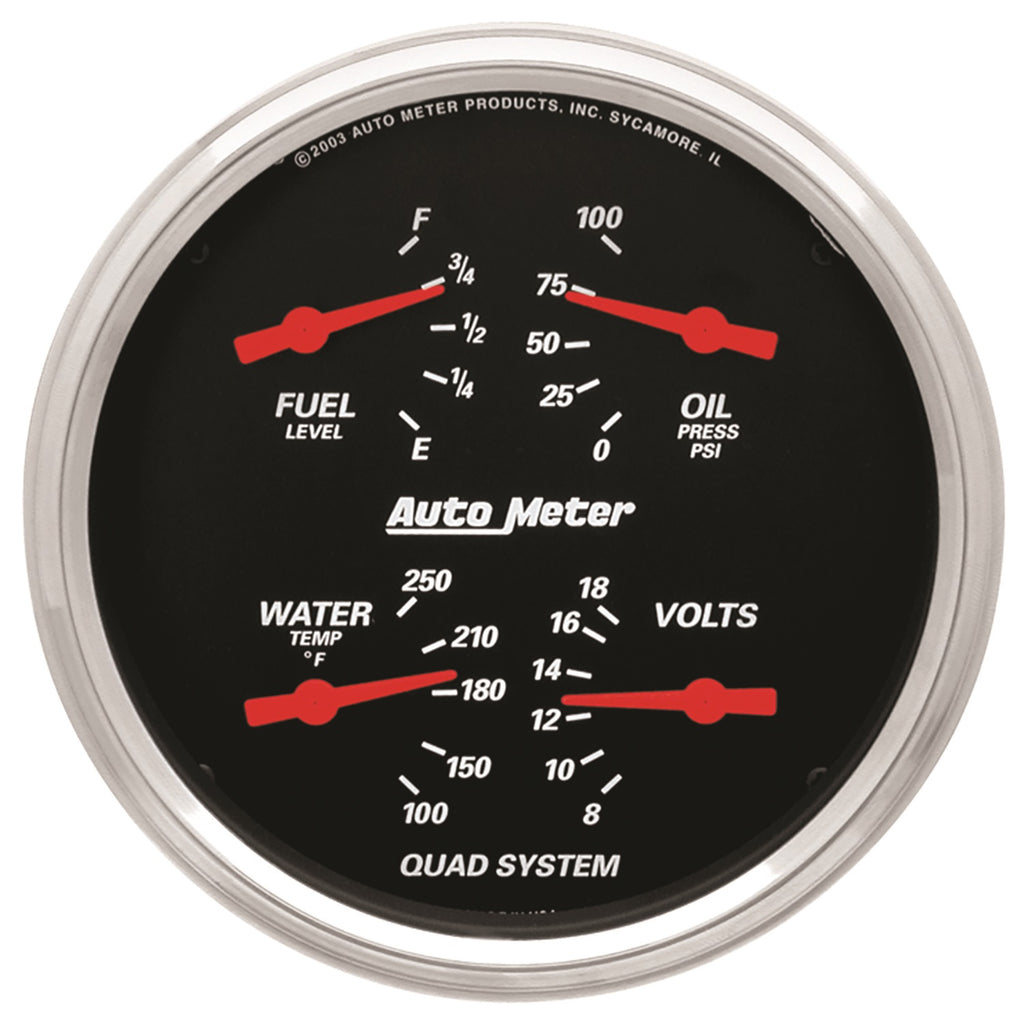 5 in. QUAD GAUGE 100 PSI/100-250 Fahrenheit/8-18V/0-90 O DESIGNER BLACK