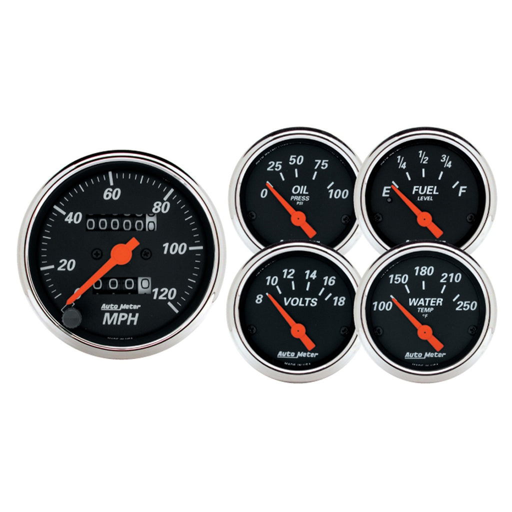 5 PC. GAUGE KIT 3-1/8 in. & 2-1/16 in.  MECH. SPEEDOMETER DESIGNER BLACK