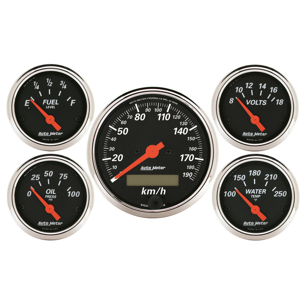 5 PC. GAUGE KIT 3-1/8 in. & 2-1/16 in.  ELEC. KM/H SPEEDOMETER DESIGNER BLACK