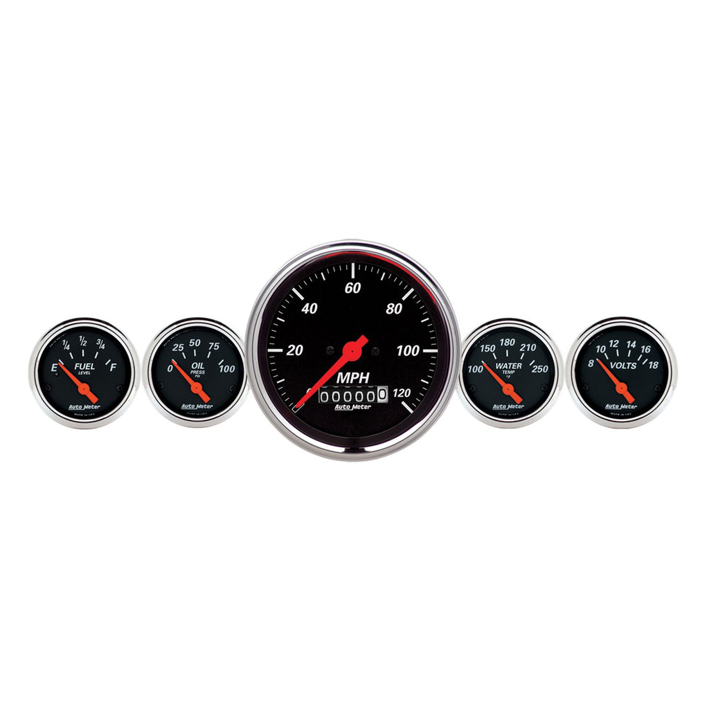 5 PC. GAUGE KIT 3-3/8 in. & 2-1/16 in.  ELEC. SPEEDOMETER DESIGNER BLACK