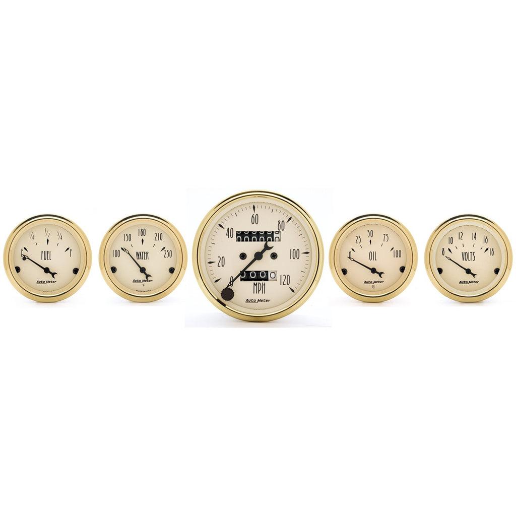 5 PC. GAUGE KIT 3-1/8 in. & 2-1/16 in.  MECH. SPEEDOMETER GOLDEN OLDIES