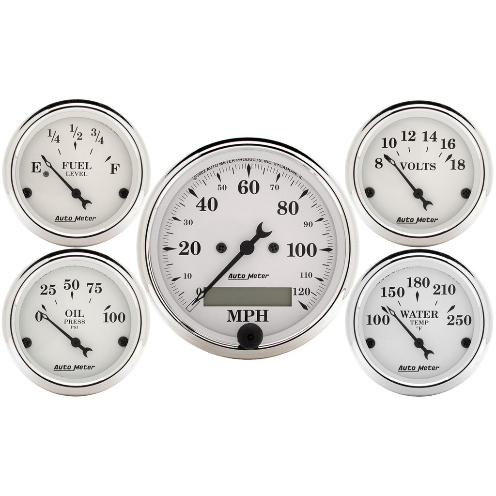 5 PC. GAUGE KIT 3-1/8 in. & 2-1/16 in.  ELEC. SPEEDOMETER OLD TYME WHITE