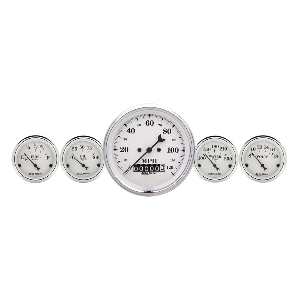 5 PC. GAUGE KIT 3-3/8 in. & 2-1/16 in.  ELEC. SPEEDOMETER OLD TYME WHITE