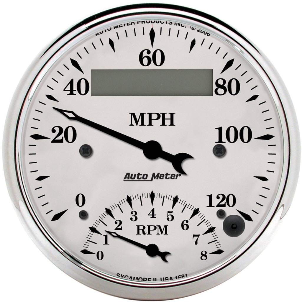 3-3/8 in. TACHOMETER/SPEEDOMETER COMBO 8K RPM/120 MPH OLD-TYME WHITE