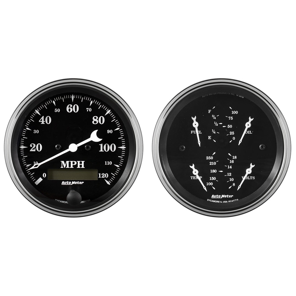 2 PC. GAUGE KIT 3-3/8 in. QUAD & SPEEDOMETER 240-33 O OLD TYME BLACK