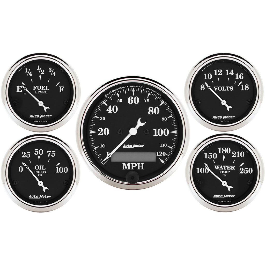 5 PC. GAUGE KIT 3-1/8 in. & 2-1/16 in.  ELEC. SPEEDOMETER OLD TYME BLACK