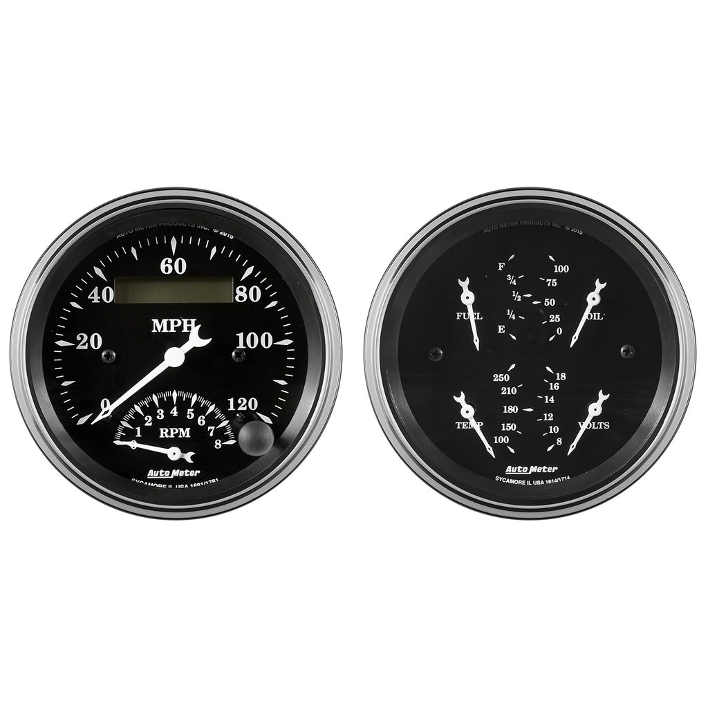 2 PC. GAUGE KIT 3-3/8 in. QUAD & TACH/SPEEDO 240-33 O OLD TYME BLACK