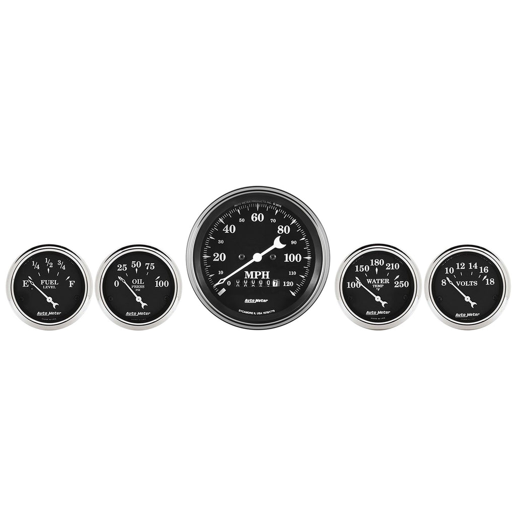 5 PC. GAUGE KIT 3-3/8 in. & 2-1/16 in.  ELEC. SPEEDOMETER OLD TYME BLACK