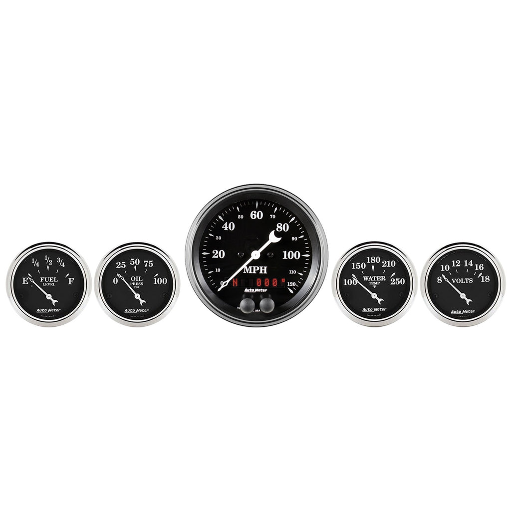 5 PC. GAUGE KIT 3-3/8 in. & 2-1/16 in.  GPS SPEEDOMETER OLD TYME BLACK