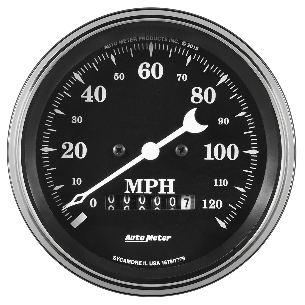 3-3/8 in. SPEEDOMETER 0-120 MPH ELEC. PROG. W/ WHEEL ODO OLD TYME BLACK