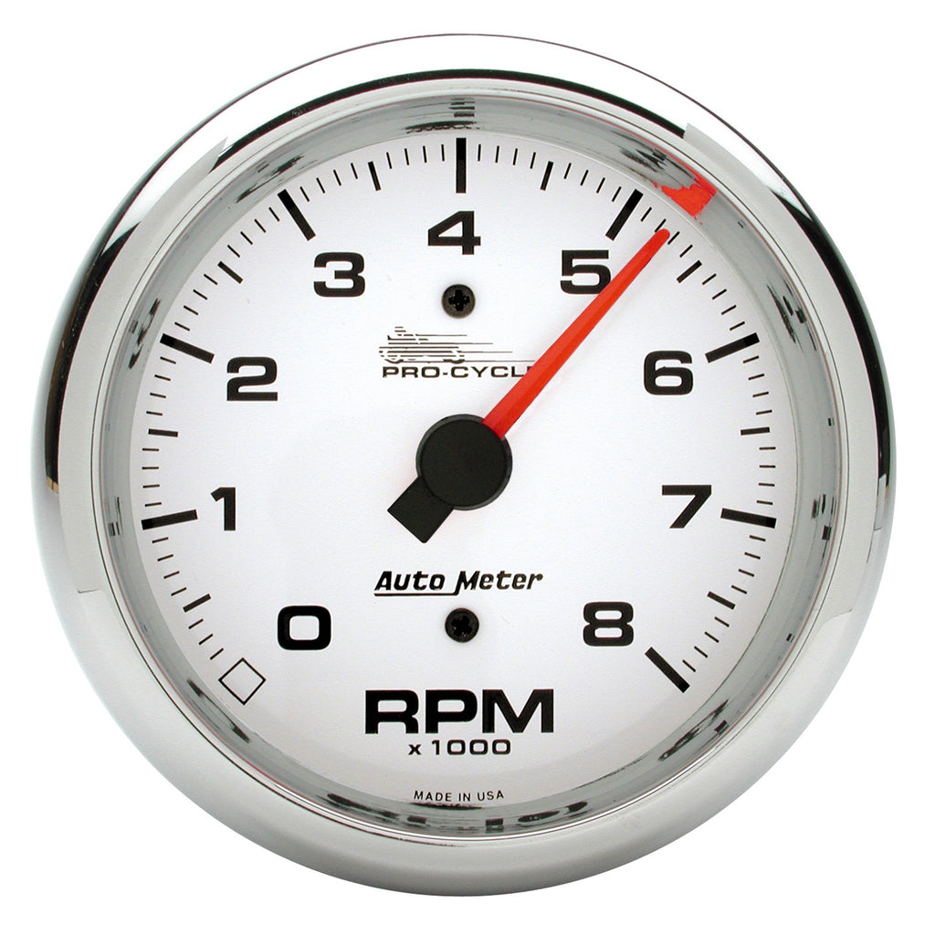 3-3/8 in. TACHOMETER 0-8000 RPM WHITE PRO-CYCLE