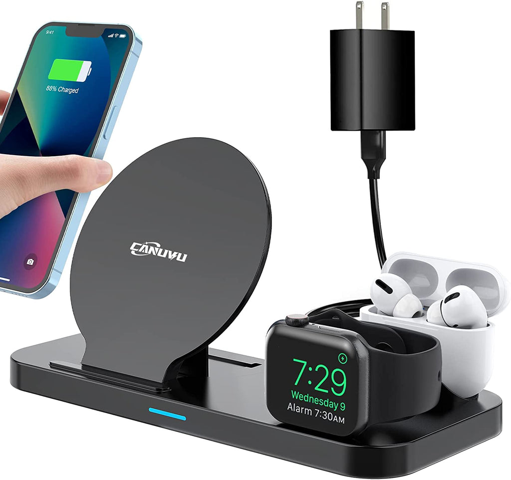 Wireless Charger,  3 in 1 Fast Charging Station Compatible Iphone 14/13/12/11 Series/X/Xs/Xs Max/Xr/8, Android Phone, Apple Watch & Airpods(With QC3.0 Adapter)