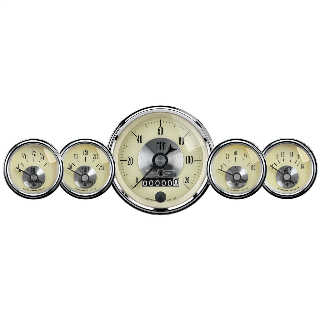 5 PC. GAUGE KIT 3-3/8 in. & 2-1/16 in.  ELEC. SPEEDO W/WHEEL ODO PRESTIGE ANTQ. IVORY