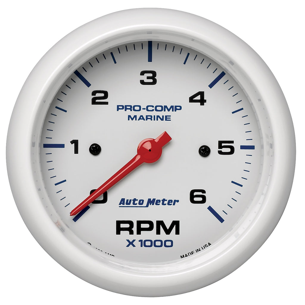 3-3/8 in. IN-DASH TACHOMETER 0-6000 RPM MARINE WHITE